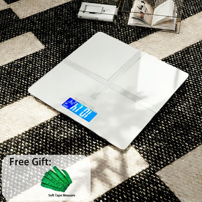 Digital Bathroom Scale High Precision – 396 lb Capacity Electronic Weight Scale with LCD Display, Available with Tape Measure & Storage Rack, Compact Body Weight Scale for Home Bathroom & Fitness
