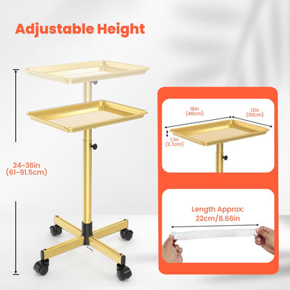 Salon Rolling Trolley Cart Adjustable Height with 10 Disposable Covers Mobile Utility Tray for Spa Tattoo Hairstylist Nail Salon Fits Trays up to 27.5 Inch Gold Pink