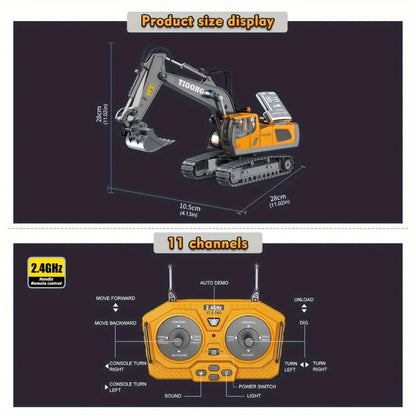 Remote Control Excavator Toy Set for Kids with Metal Shovel Bucket LED Lights & 1200mAh Rechargeable Battery – 2.4GHz RC Construction Vehicle for Boys Ages 6+, Birthday Christmas Gift, Multi-Vehicle Options