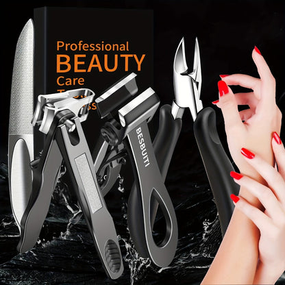Thick Toenail Clipper Set for Seniors & Diabetics — Wide Jaw Ingrown Toenail Clipper, Heavy Duty Angled Nail Clipper & Nail File Kit for Men and Women, Professional Thick Nail Cutter Tool