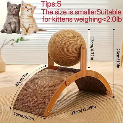 Cat Scratching Ball & Post 2-in-1 with Hanging Ball Toy - Extra Tall Sisal Cat Scratcher for Claw Sharpening, Heavy-Duty Scratching Pad for Kittens & Cats, Self-Adhesive Base, 6.69x14.57x11in