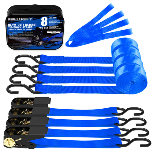 4-Pack Ratchet Tie Down Straps with 4 Soft Loops – 15FT, 1500 lbs Breaking Strength, Heavy Duty for Moving, Motorcycle, Lawn Gear, Multi-Color (Orange, Blue, Camo, Green, Red, Yellow)