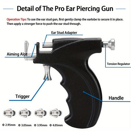 Professional Ear Piercing Kit - 36pcs CZ Diamond & Stainless Steel Stud Earrings with Reusable Piercing Gun, Alcohol Pads, Gloves & Marking Pen for Home and Salon Use