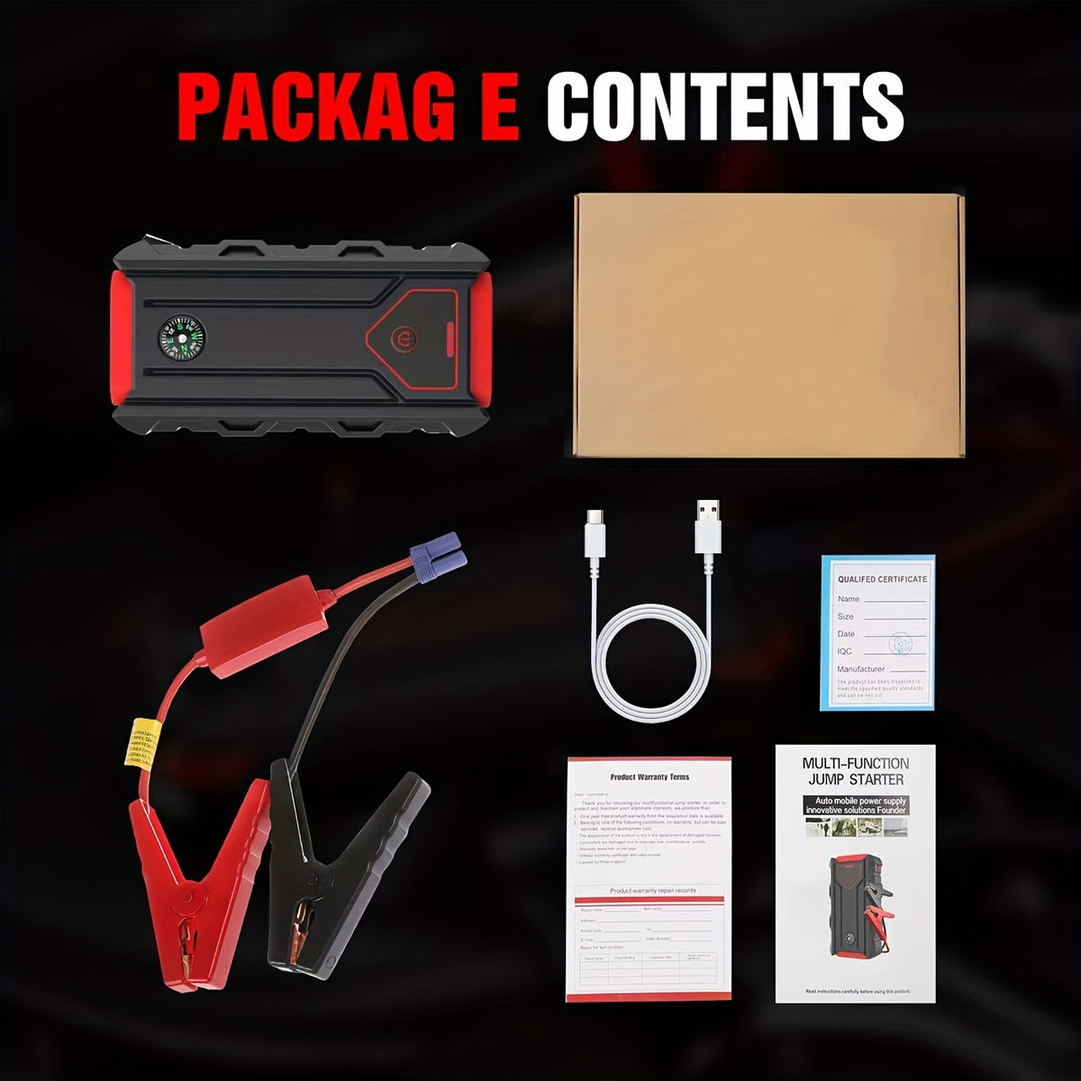 All-In-One Roadside Hero: Jump Starter for Car, 5000A Jump Starter with SOS Strobe Light, Emergency Window Breaker And Dual USB Quick Charge, DC Output 12V/8A