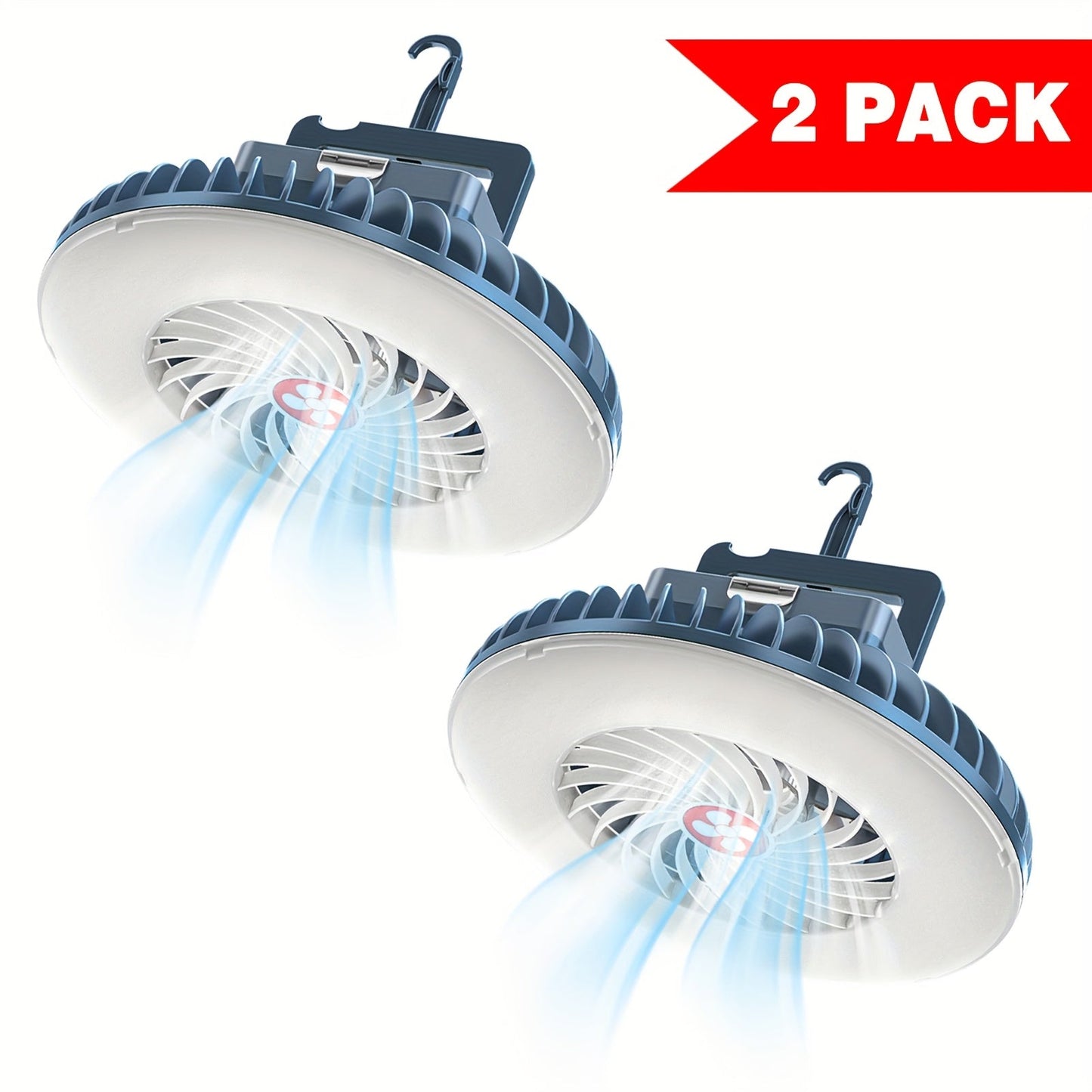 Rechargeable Camping Fan with LED Light – 2-Pack USB Tent Fan with Hook & Magnet, Portable Battery-Powered Fan for Outdoor Hiking, Car, Office, Desk & Emergency Survival Kit