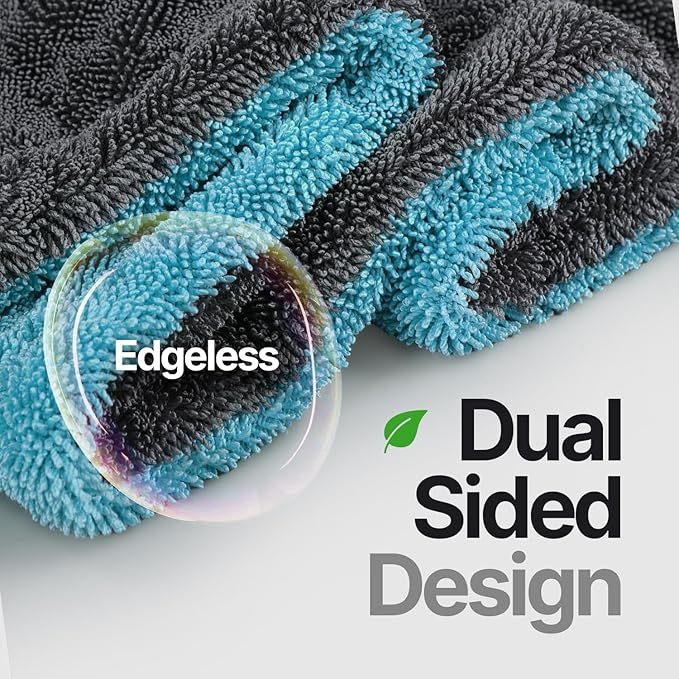 Extra Large Pack of 2 Double Twisted Loop Quick-Drying Towel | 24X36 Inches 1400GSM And 12X12 Inches | High Absorbency | Leaving No Streaks | Designed for Car Detailing