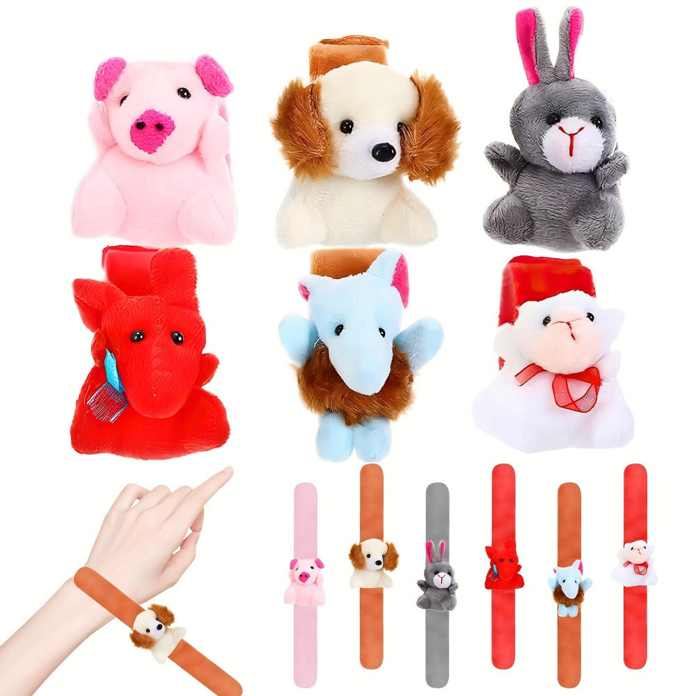 Stuffed Animal Slap Bracelets Bulk for Kids – Cute Plush Assorted Animal Bracelets for Party Favors, Classroom Prizes, Goodie Bag Fillers, Carnival Toys, Holiday Gifts (6/10/15/30 Pack)