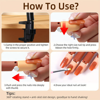 Nail Practice Hand Flexible Fake Hand Model Training Kit for Acrylic Nail Art – Nail Glove Set with Pink Hand Mold for Beginners & Professional Nail Technicians