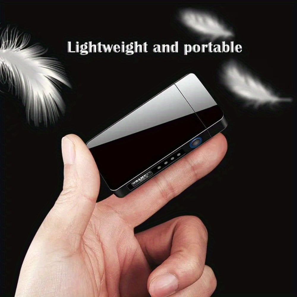 USB Electric Lighter Dual Arc Plasma – Windproof Flameless Rechargeable Lighter with LED Power Display, Touch Sensor, Metal Body, Ideal for Outdoor Camping Candles Holiday Gift (No Battery Required)