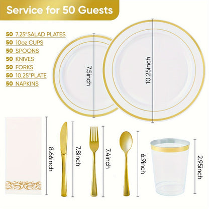 Disposable Dinnerware Set 350pcs for 100 Guests Party Plates Cups Silverware Napkins Wedding