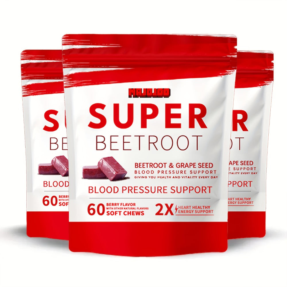 Beetroot Gummies Chewable Supplement with Beetroot Powder Vitamins Minerals & Antioxidants for Blood Pressure Heart Health Natural Energy & Nitric Oxide Support — Pomegranate Berry Flavor 60 Chews Women & Men