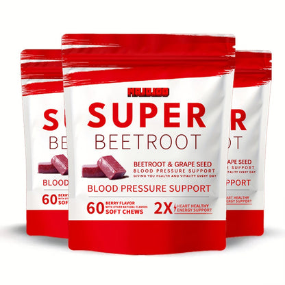 Beetroot Gummies Chewable Supplement with Beetroot Powder Vitamins Minerals & Antioxidants for Blood Pressure Heart Health Natural Energy & Nitric Oxide Support — Pomegranate Berry Flavor 60 Chews Women & Men