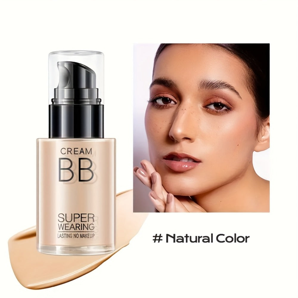 Moisturizing BB Cream Liquid Foundation Set 2-Piece with Makeup Sponge — Flawless Long-Lasting Medium Coverage Skin-Isolating Concealer for All Skin Types Women Natural & Light Beige Shades