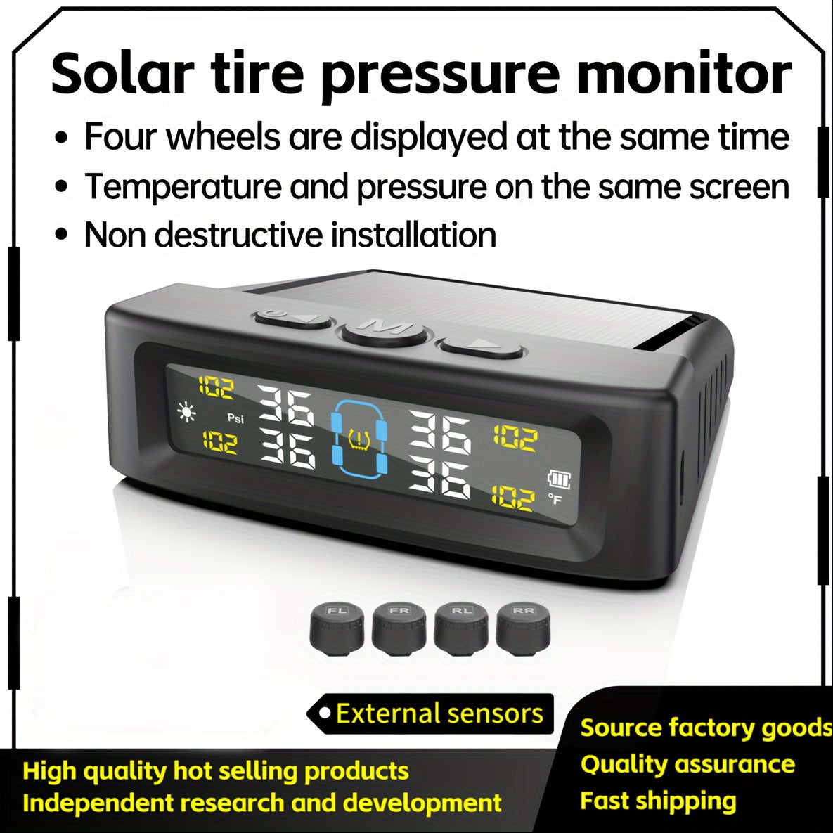 [Wireless Solar TPMS] Tire Pressure Monitoring System, Universal Wireless Solar Tire Pressure Monitoring System TPMS External Sensor, Suitable For 36V And Below, Can Accurately Detect Tire Pressure