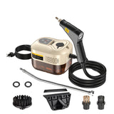 Light brown steam cleaner + 3 brush heads + glass scraper