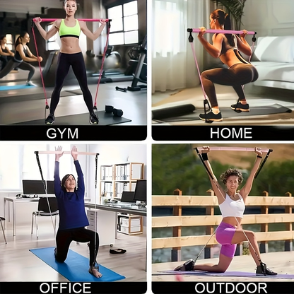 Resistance Band Pilates Bar Kit 8-Piece – 150LB Bands, Ankle Straps & Drawstring Bag, Portable Home Gym Fitness Set for Full Body Workout for Men & Women