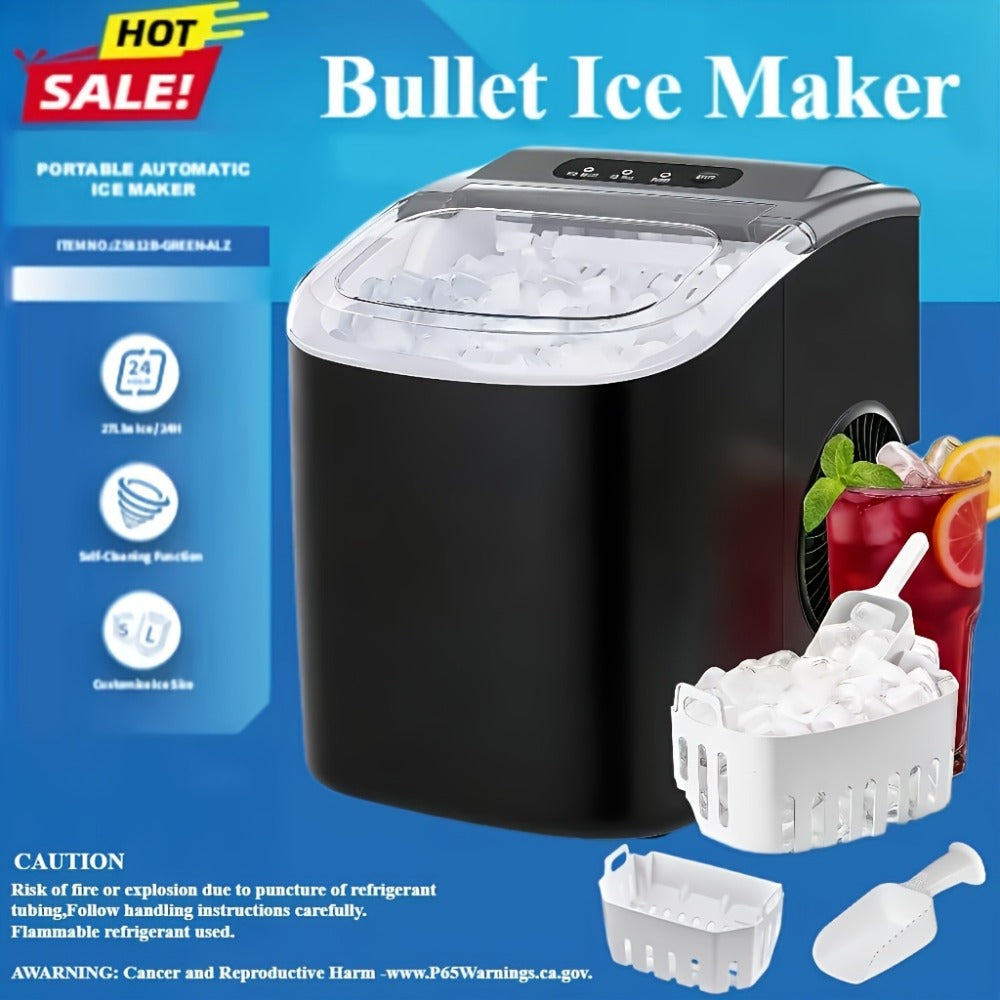 Pebble Ice Maker Countertop – 26 Lbs/24H, 2 Ice Cube Sizes, Sonic Bullet Ice Machine, Auto-Cleaning, Stainless Steel, Ice Scoop & Basket, Optional Descaler Kit for Home, Kitchen, Camping & RV
