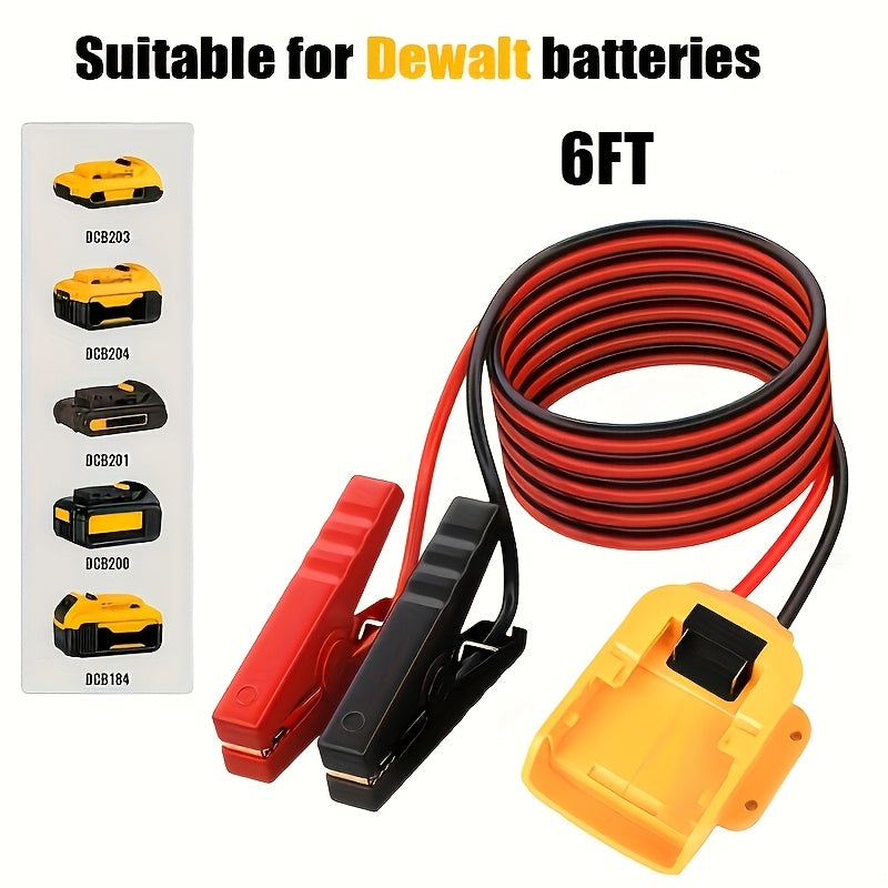 Jumper Cable Clamps for Dewalt 20V Battery, 6ft 12AWG Portable Battery Jumper Starter Automotive Booster Cables for Jump Starting Using Tool, Without Battery