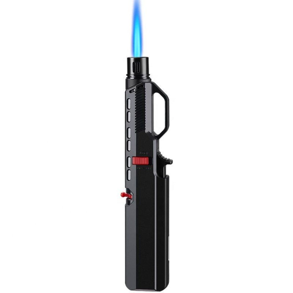 1300° Outdoor Windproof Torch Lighter Blue Flame with Safety Lock & Non-Slip Grip - Refillable for Candles, BBQ, Fireplace & Camping | 2 Colors | Butane Not Included