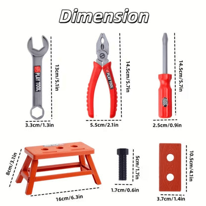 Kids Tool Set 38 Piece Pretend Play Construction Toy – Educational Simulation Toolbox Building Kit for Boys & Girls Ages 3+ Toddler STEM Gift for Birthday Christmas Holiday Red