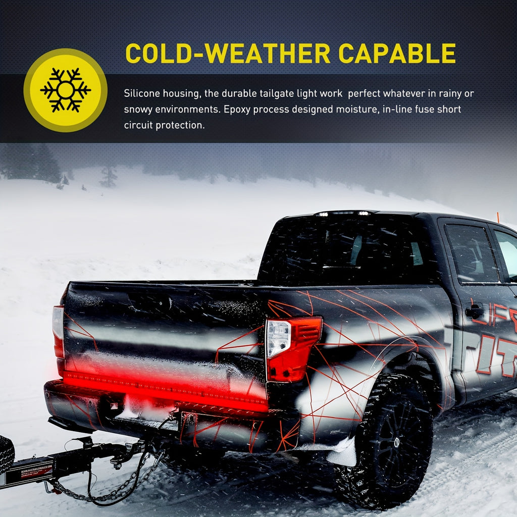 60" Truck Tailgate Light Bar, 108 LED Single Row Light Strip, with Red Running Brake Lights, Turn Signal White, Reverse Light, for Car Truck Additions, Without Battery