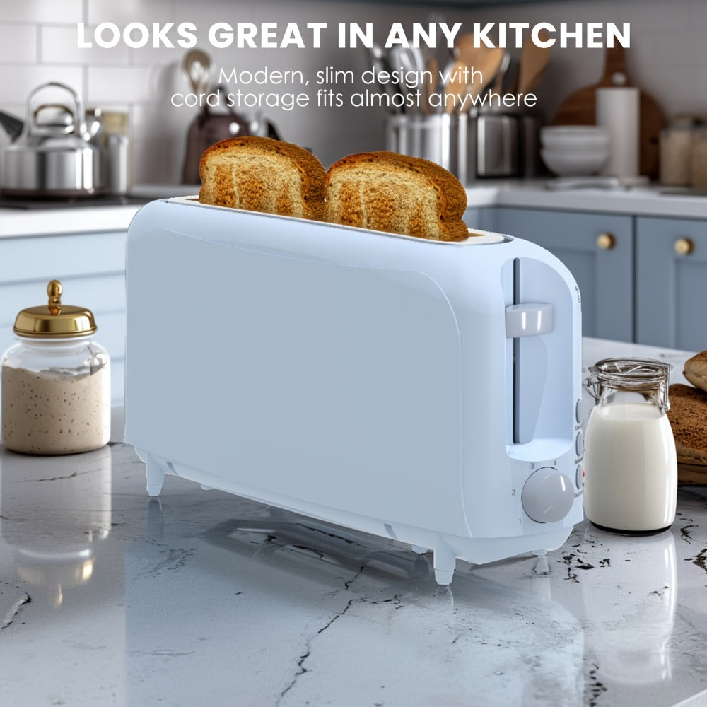 2 Slice Slim Toaster with 6 Shade Settings, Cancel Reheat Defrost Functions, Removable Crumb Tray – Compact 750W Bread Toaster for Kitchen Counter, Fits Bread Waffle Bagel