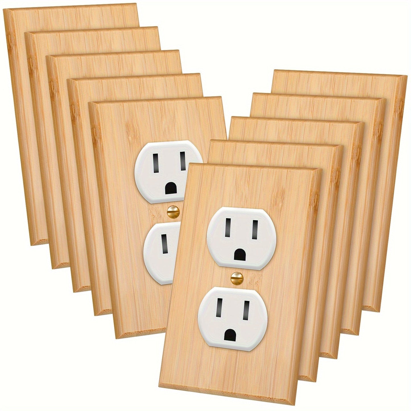 Wood Light Switch Panel Covers Set of 10 – Bamboo Solid Wood Socket Plates 4.5x2.76in, Double Hole, for Bedroom Kitchen Home Wall Decor