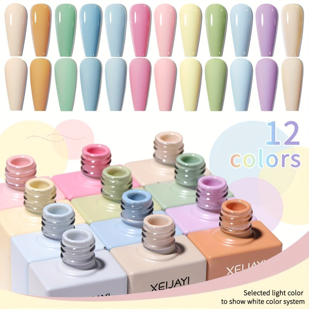 Gel Nail Polish Set 12 Colors Candy Macaroon – Bright Multicolor Semi Permanent Soak Off UV LED Nail Art Kit for Salon & DIY Spring Summer Manicure 0.51oz Each