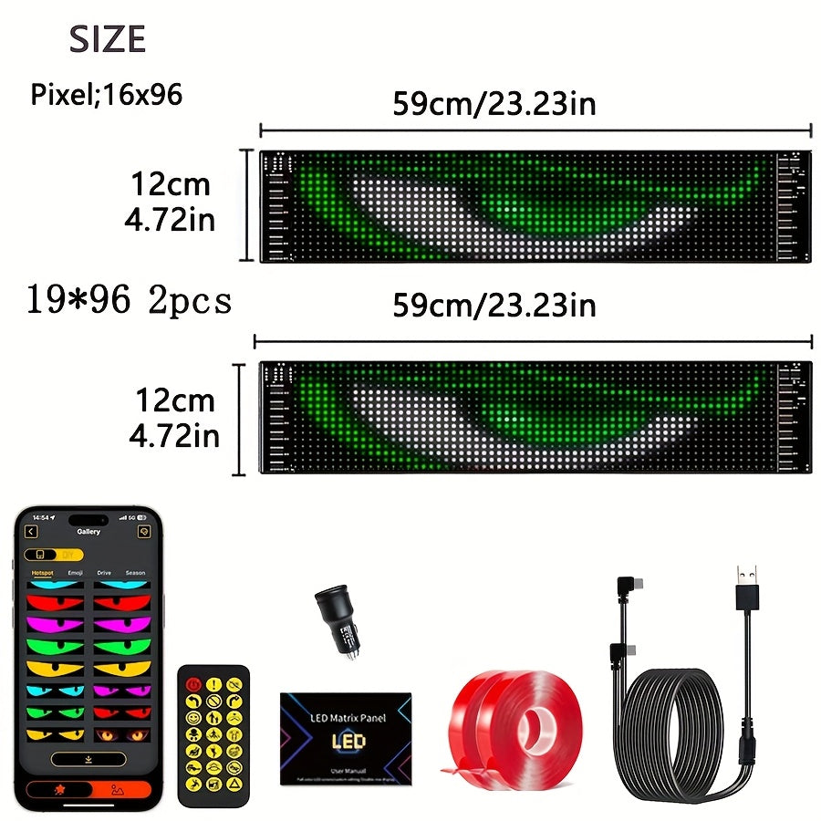 2pcs Flexible Eye Shape LED Sign, APP & Remote Control Programmable, 5V USB DIY Light for Car Party Holiday Gift