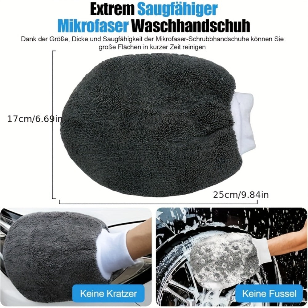 11-Piece Car Cleaning Kit – Tire Brush, Microfiber Wash Gloves, Thick Absorbent Pads & Detail Sponges for Interior & Exterior Car Detailing, Complete Auto Wash Set, Gray