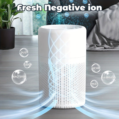 USB Negative Ion Air Purifier with Blue Light & Aromatherapy Box – Removes Dust, Smoke, Formaldehyde, VOCs & PM2.5, Type-C Powered Desktop Air Cleaner for Bedroom, Office & Bathroom, 50 m³/h Airflow