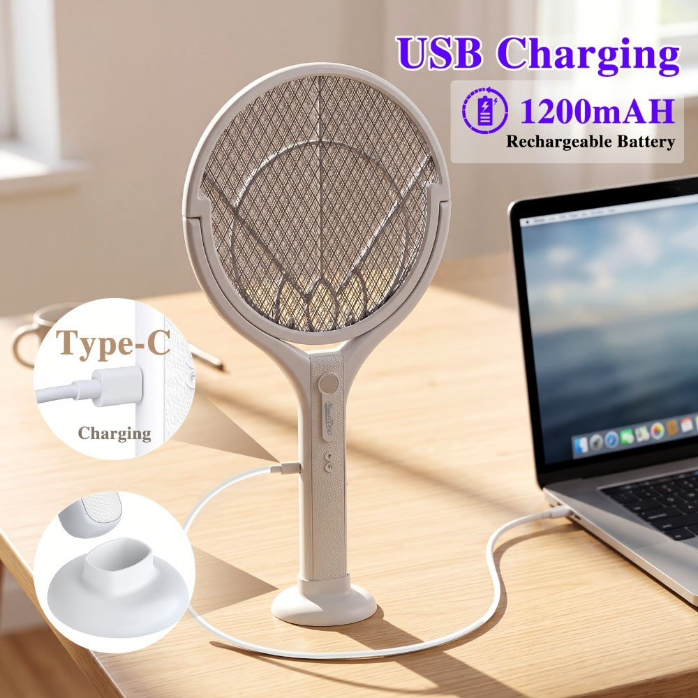 Electric Fly Swatter Racket 4000V – Rechargeable Mosquito Killer Zapper with Auto One-Touch Kill, Detachable Head, USB Type-C Charging, Cordless Bug Zapper for Indoor & Outdoor Use, Pet-Safe Pest Control