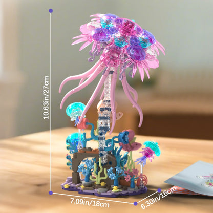Jellyfish Building Block Model 526pcs – DIY Ocean Brick Assembly Kit for Adults & Teens, Aesthetic Desk Shelf Decor Display, Unique Creative Gift for Valentine's Day Birthday Christmas Halloween