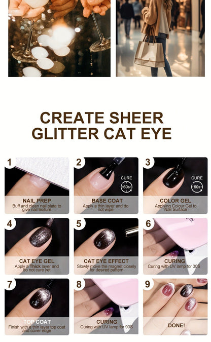 Cat Eye Gel Polish 8ml Holographic Chameleon Flash — Magnetic Sand 3D Color-Shifting Semi-Permanent UV LED Gel Varnish for Salon & Home DIY Nail Art, Gift for Women