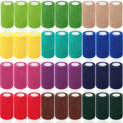 Self Adherent Bandage Wrap 36 Pack - 4 Inch x 5 Yard Cohesive Elastic Athletic Tape, Breathable Self-Stick Wrap for Wrist Ankle Knee Joint Support, Sports First Aid Compression Bandage Roll Set