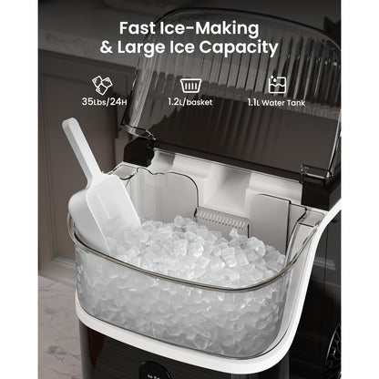 Chewable Ice Maker Countertop – 35 Lbs Nugget Pebble Ice or 26 Lbs Bullet Ice, Self-Cleaning, Includes Ice Scoop & Basket, Perfect Holiday Gift for Home, Kitchen, Easter, Halloween & Christmas