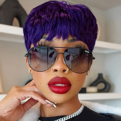 Short Pixie Cut Wig with Bangs Wavy Synthetic Hair for Women – 8 Colors Blonde Purple Blue Redhead, Low Maintenance Festival Halloween Party Daily Wear, 4 Inch