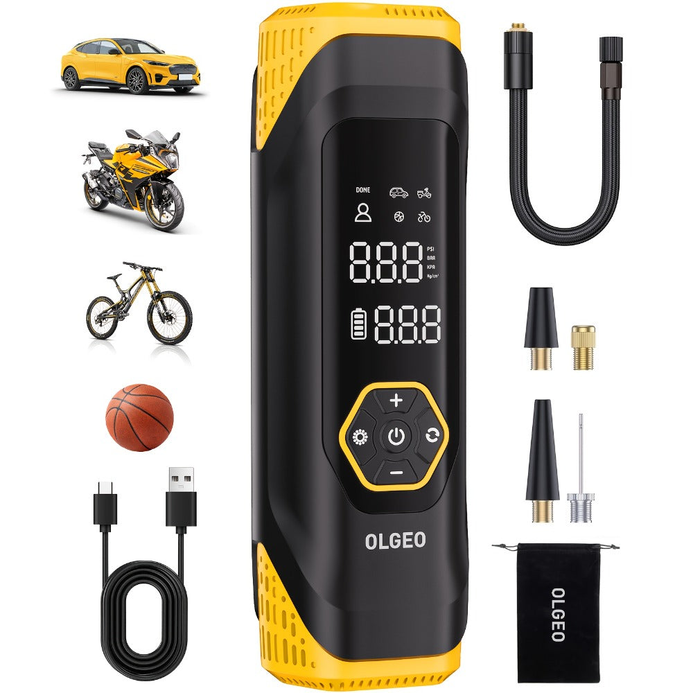 OLGEO M9 Portable Tire Inflator 180PSI Cordless Air Compressor 8-in-1 Fast Inflation 40-Min Battery Type-C Fast Charge LED Light for Car Bike Motorcycle Ball
