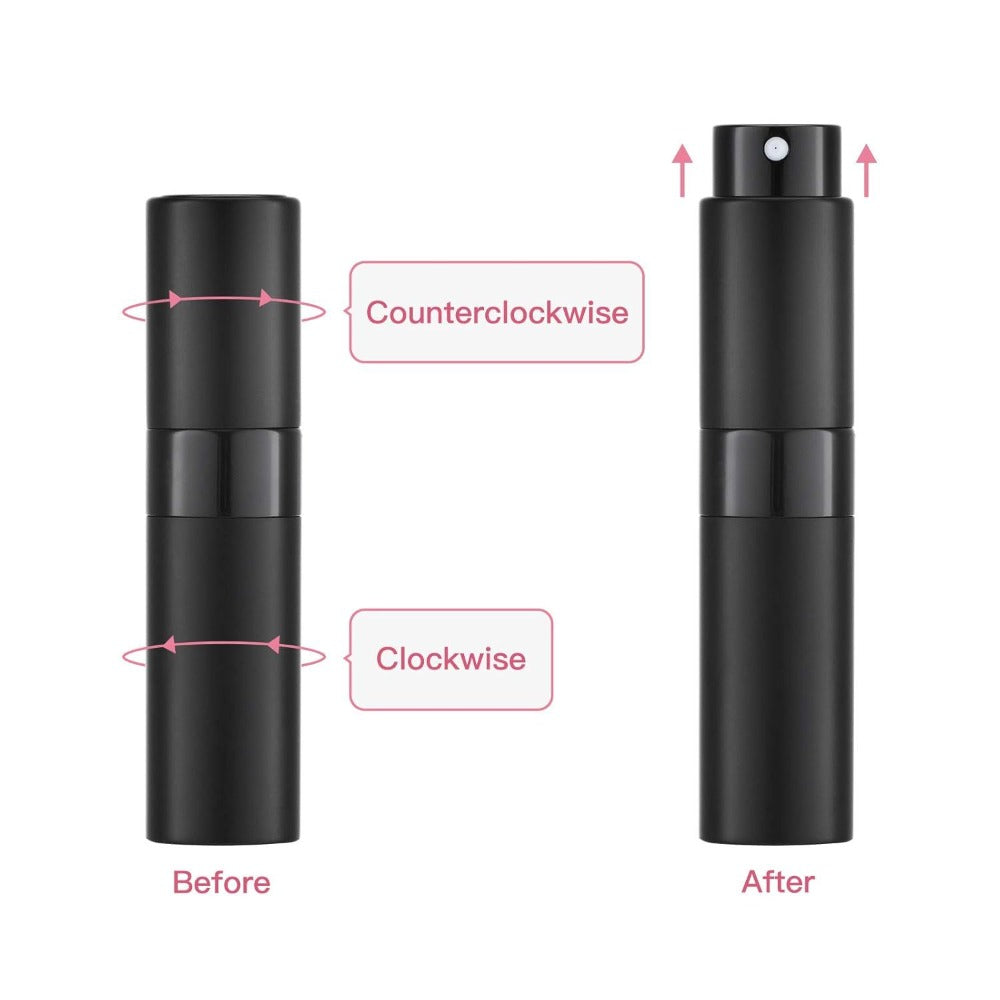 Refillable Perfume Atomizer Travel 5 Pack – 8ml Mini Cologne Sprayer Bottles with Cap-Free Twist Design, Leak-Proof Aluminum & Glass Portable Pocket Perfume Dispenser in 5 Colors for Women & Men