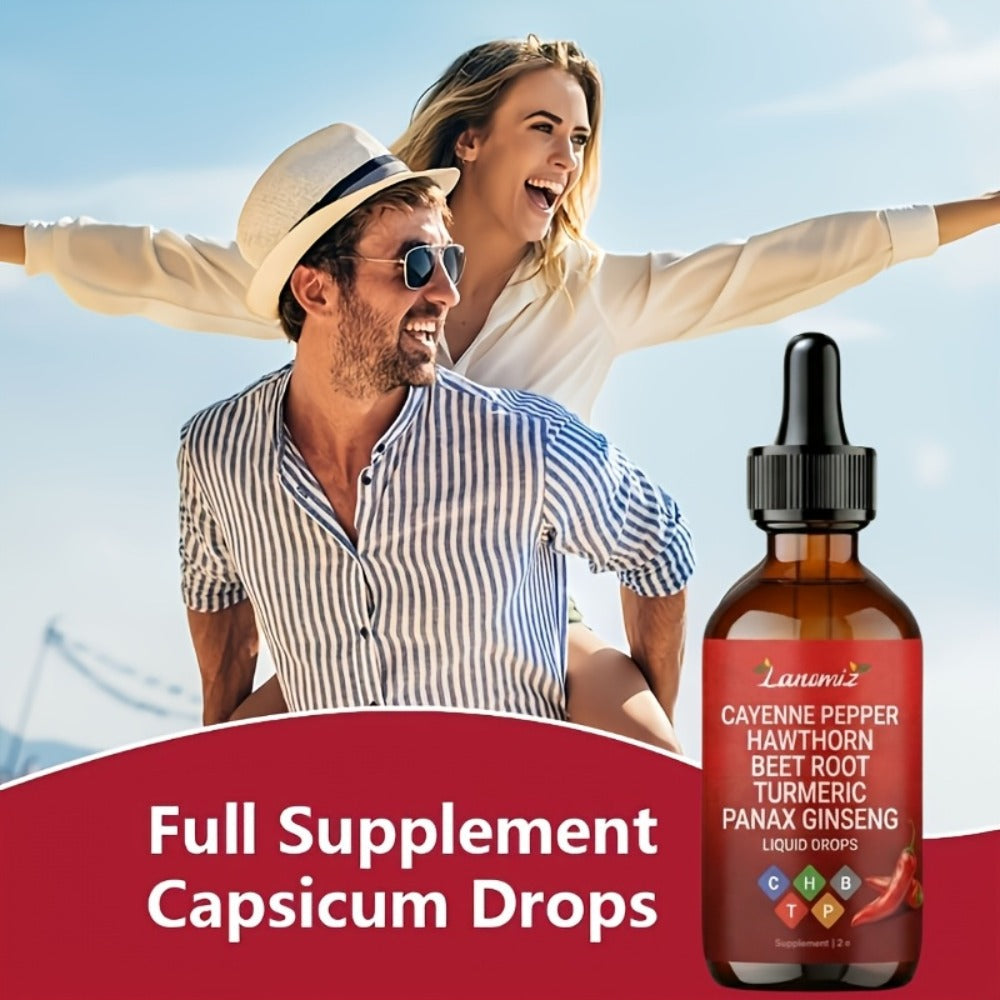 Cayenne Pepper Liquid Drops 2fl oz All-in-One Formula with Beet Root Turmeric Hawthorn Ginseng Ceylon Cinnamon - Daily Circulation Energy Heart Health Supplement Allergy-Friendly Unisex