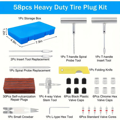 47/58/104/116pcs Tire Repair Tool Kit, Industrial Hand Tool Combination, Suitable for Cars, Motorcycles, Trucks, Tractors And Trailers, Durable Materials, No Battery Required, Automotive Maintenance Essentials. Valentine's Day Gift.