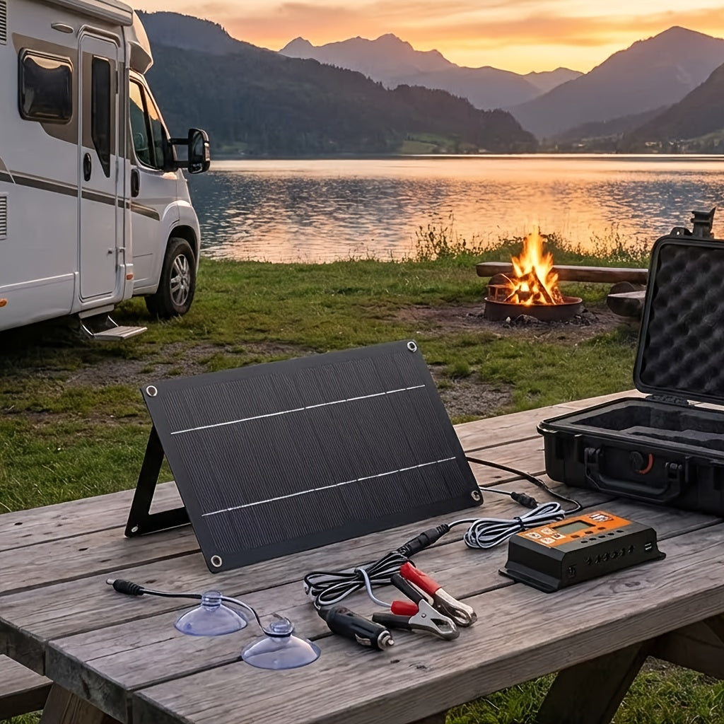 Solar Panel Kit with Solar Charge Controller & Extension Cord | W/Battery Clamps | Universal for Boat, Motorcycle, RV, Outdoor Light, Camera & Solar Generator | One-Stop Power Supply for Off-Grid Scenarios
