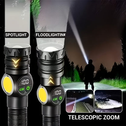 High Lumen Tactical Flashlight 2-Pack – COB Side Light, USB Fast Charging, Zoomable, Multiple Modes for Camping, Cycling, Fishing, Emergency & Outdoor Exploration