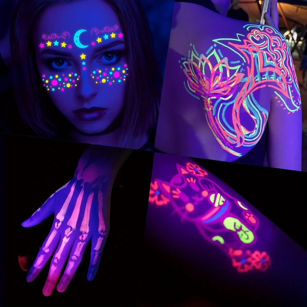 UV Fluorescent Tattoo Ink Set 8 Colors – Professional Long-Lasting Blacklight Tattoo Pigment for Body Art, Permanent Makeup & DIY Tattoo – Vibrant Neon Violet Glow Ink