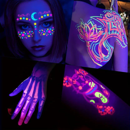 UV Fluorescent Tattoo Ink Set 8 Colors – Professional Long-Lasting Blacklight Tattoo Pigment for Body Art, Permanent Makeup & DIY Tattoo – Vibrant Neon Violet Glow Ink