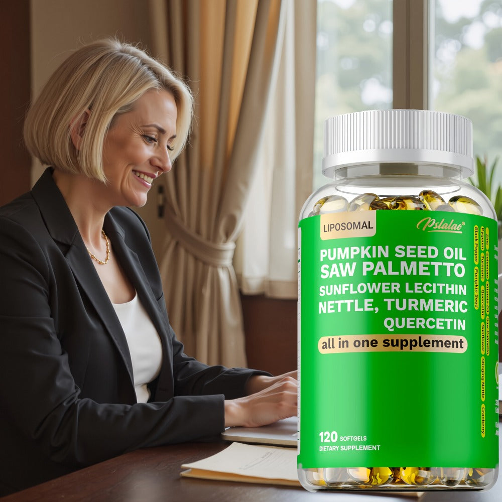 Saw Palmetto Capsules with Pumpkin Seed Oil, Pygeum & Quercetin – Urinary, Bladder, Hair & Heart Health Support for Women & Men | Daily Wellness Supplement | 120 Capsules