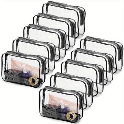Clear PVC Makeup Bag Set 10 Pcs Transparent Waterproof Cosmetic Bags Reinforced Zipper TSA Approved Travel Toiletry Organizer See-Through Beauty Pouch Black