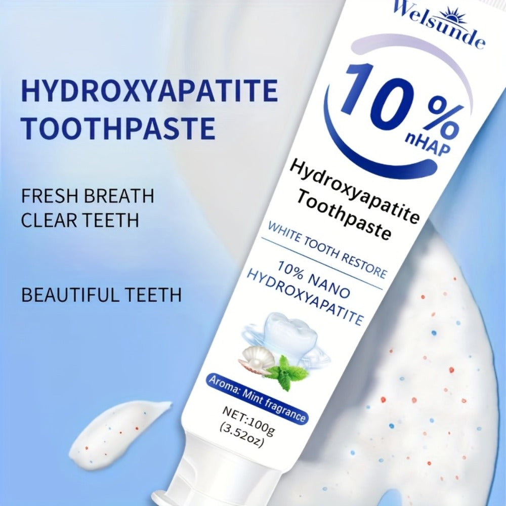 Hydroxyapatite Toothpaste 4-Pack – 10% Nano Formula with Baking Soda, Deep Cleaning & Whitening Gel, Mint Fresh Breath, Fluoride-Free Daily Oral Care for Everyone, Home & Travel Sleek Tube Design (400g)