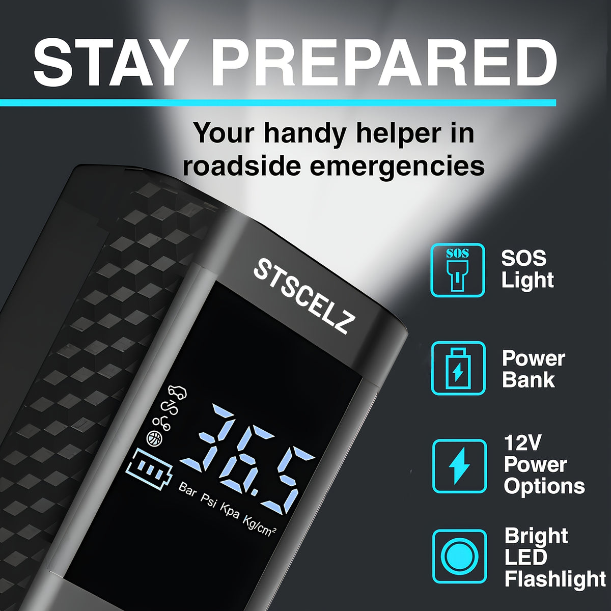 Portable Tire Inflator with Digital Pressure Gauge, Rechargeable Battery, LED Light, Cordless, Suitable for Cars, Motorcycles, Bicycles, And Balls
