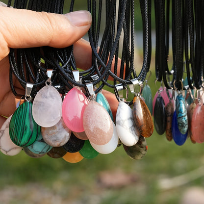 Crystal Pendant Necklace Set 40-Pack – Multicolor Water Droplet Artificial Crystal Pendants with Faux Leather Cord, Fashionable Chic Jewelry for Festival, Party & Everyday Wear, Gift Idea
